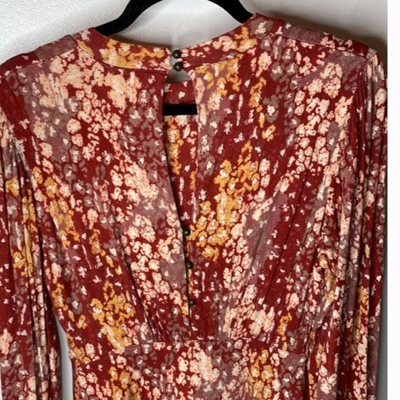 Free People Heartbeats Black Floral Print Long Sleeve Skater Dress Sz L - Picture 3 of 3